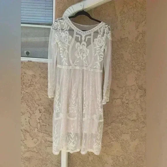 Zara | Dresses | Zara Long Embroidered Dress Lace Crochet Midi Dress Size  Small | Poshmark
